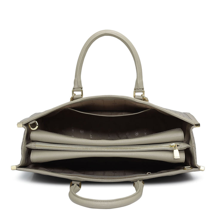 Large Monogram Leather Book Tote   - Chalk
