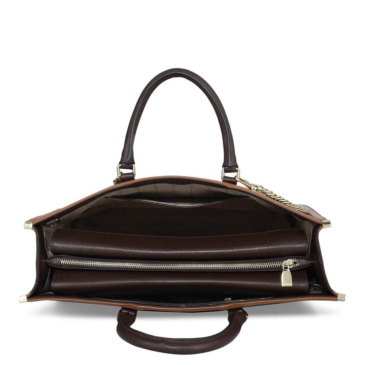 Large Monogram Leather Book Tote - Chocolate