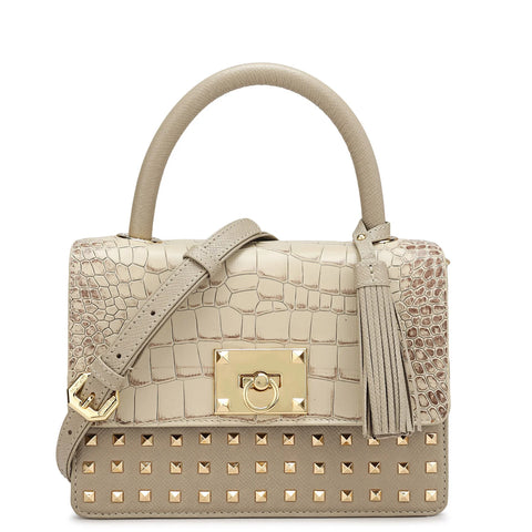 Small Croco Franzy Leather Satchel - Frost