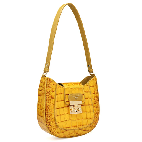 Small Croco Leather Baguette - Honey