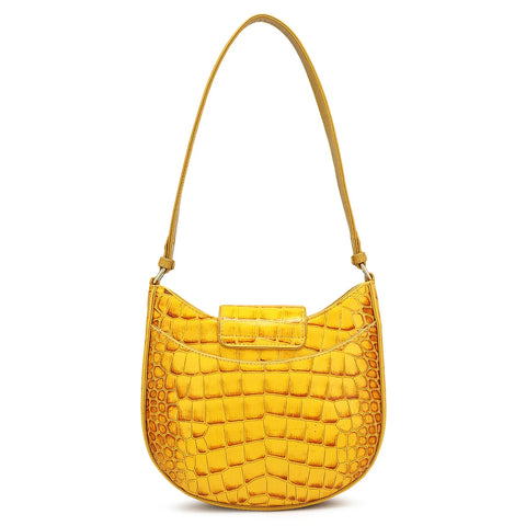 Small Croco Leather Baguette - Honey