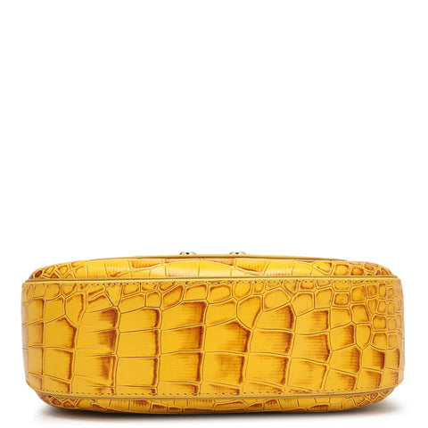 Small Croco Leather Baguette - Honey