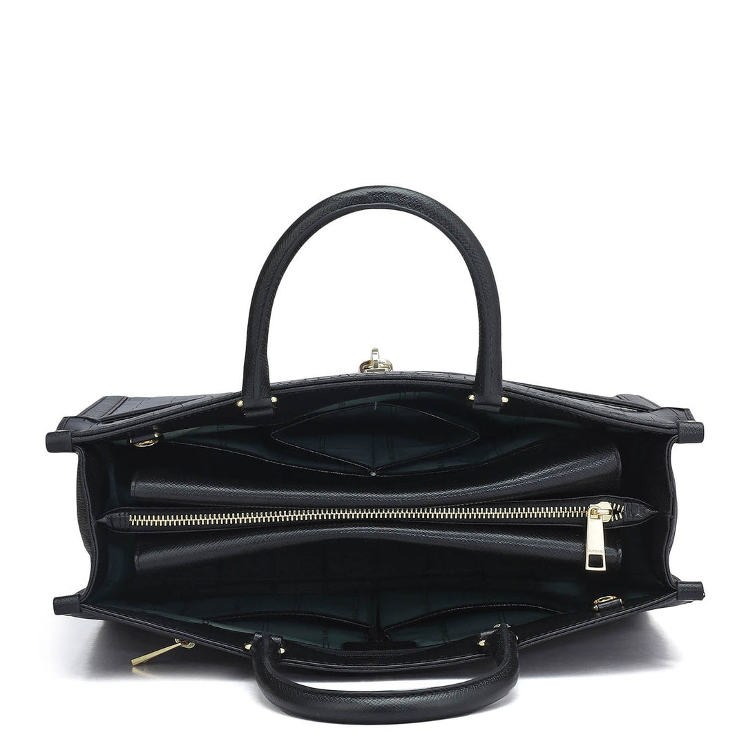 Medium Croco Leather Book Tote - Black