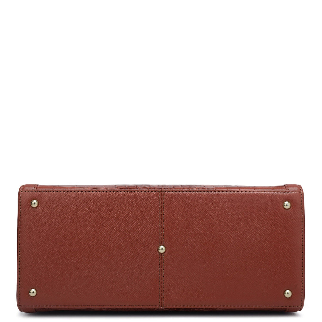Small Croco Leather Book Tote - Brick
