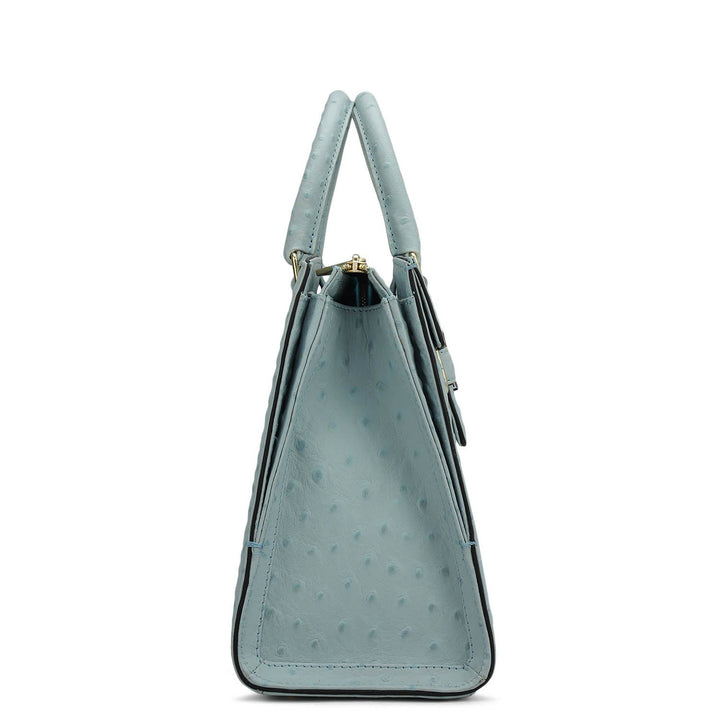 Medium Ostrich Leather Satchel - Ice Blue