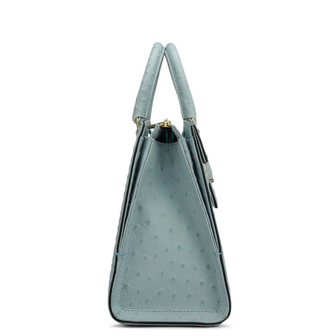 Medium Ostrich Leather Satchel - Ice Blue
