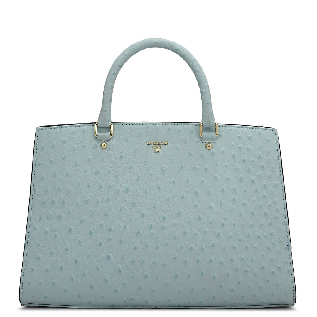 Medium Ostrich Leather Satchel - Ice Blue