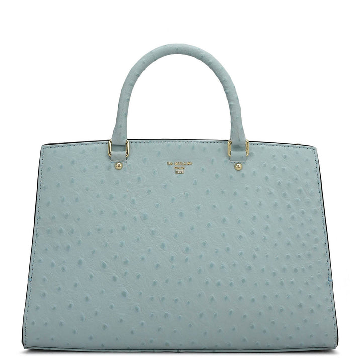 Medium Ostrich Leather Satchel - Ice Blue