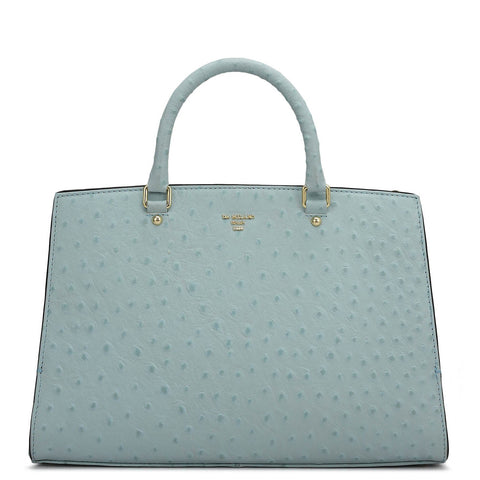 Medium Ostrich Leather Satchel - Ice Blue