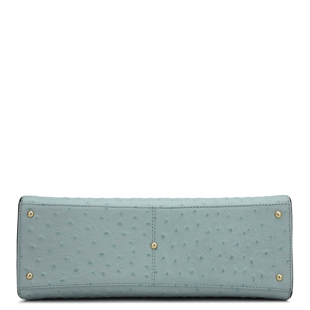 Medium Ostrich Leather Satchel - Ice Blue