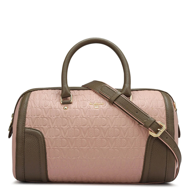 Medium Monogram Leather Satchel - Baby Pink