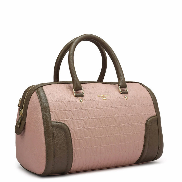 Medium Monogram Leather Satchel - Baby Pink