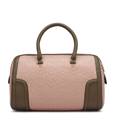 Medium Monogram Leather Satchel - Baby Pink