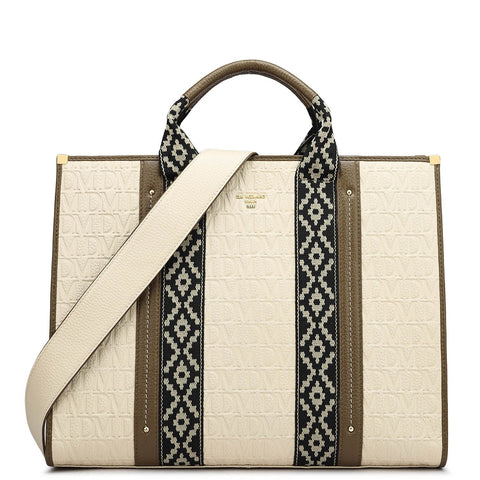 Medium Monogram Leather Book Tote - Ivory