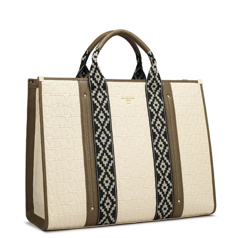 Medium Monogram Leather Book Tote - Ivory