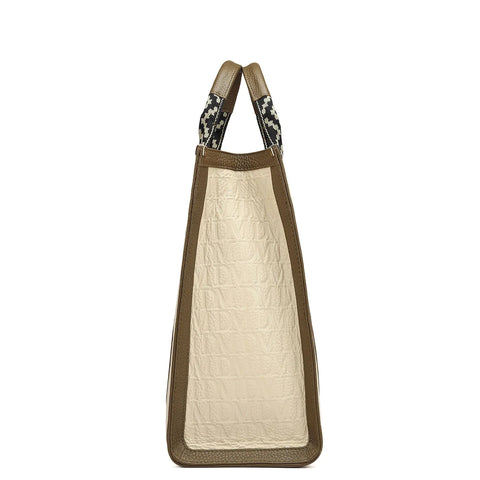 Medium Monogram Leather Book Tote - Ivory