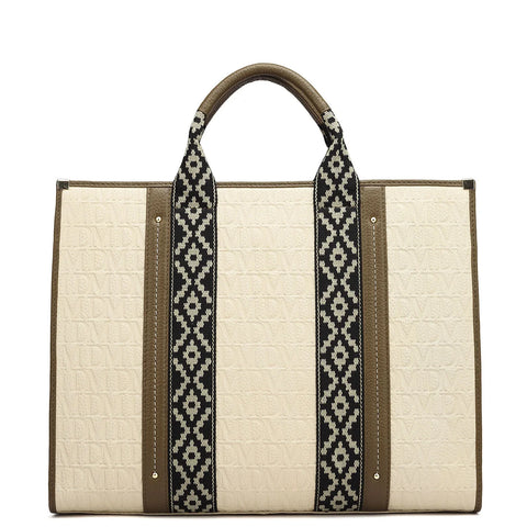 Medium Monogram Leather Book Tote - Ivory