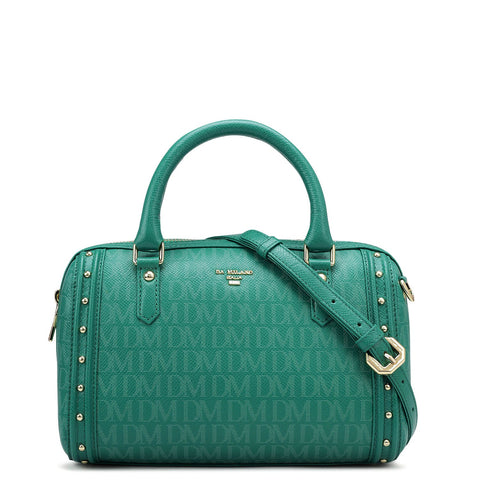 Small Monogram Leather Satchel - Emerald Green