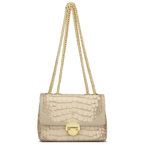 Small Croco Leather Shoulder Bag - Frost