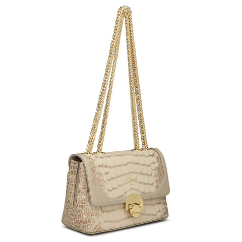 Small Croco Leather Shoulder Bag - Frost