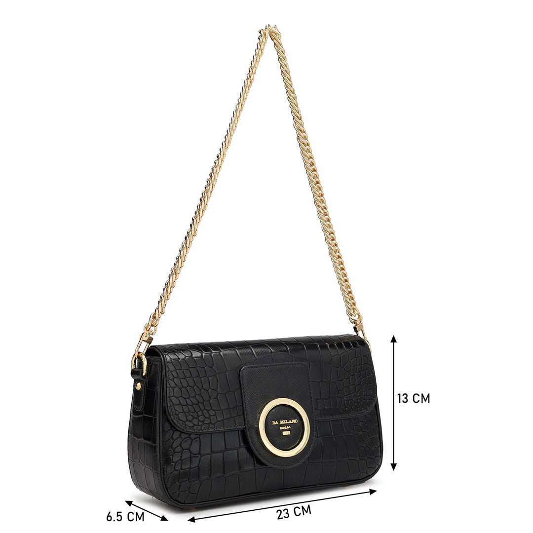 Small Croco Leather Shoulder Bag - Black