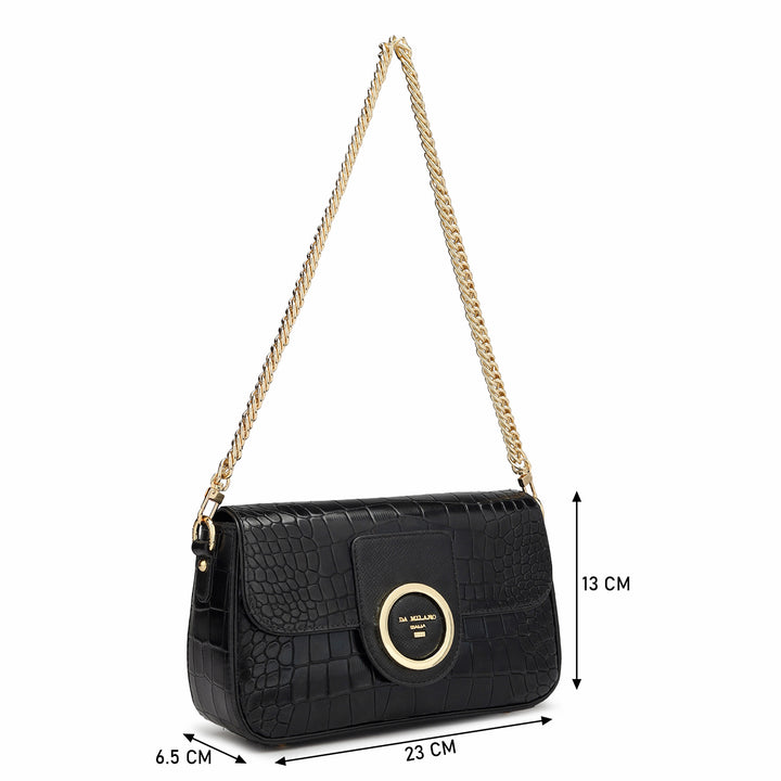Small Croco Leather Shoulder Bag - Black