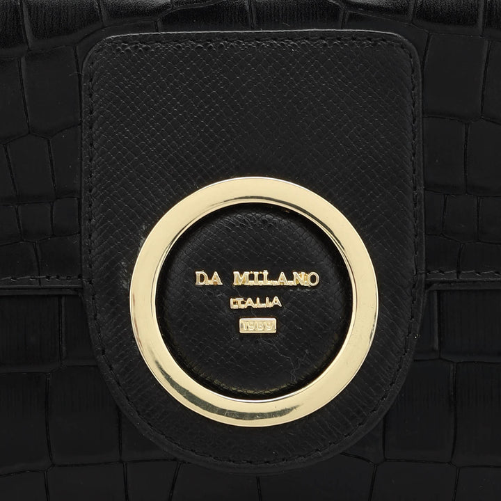 Small Croco Leather Shoulder Bag - Black