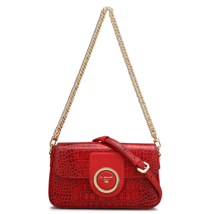 Small Croco Leather Shoulder Bag - Tomato