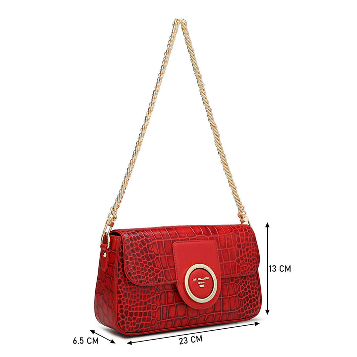 Small Croco Leather Shoulder Bag - Tomato