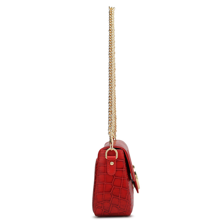 Small Croco Leather Shoulder Bag - Tomato