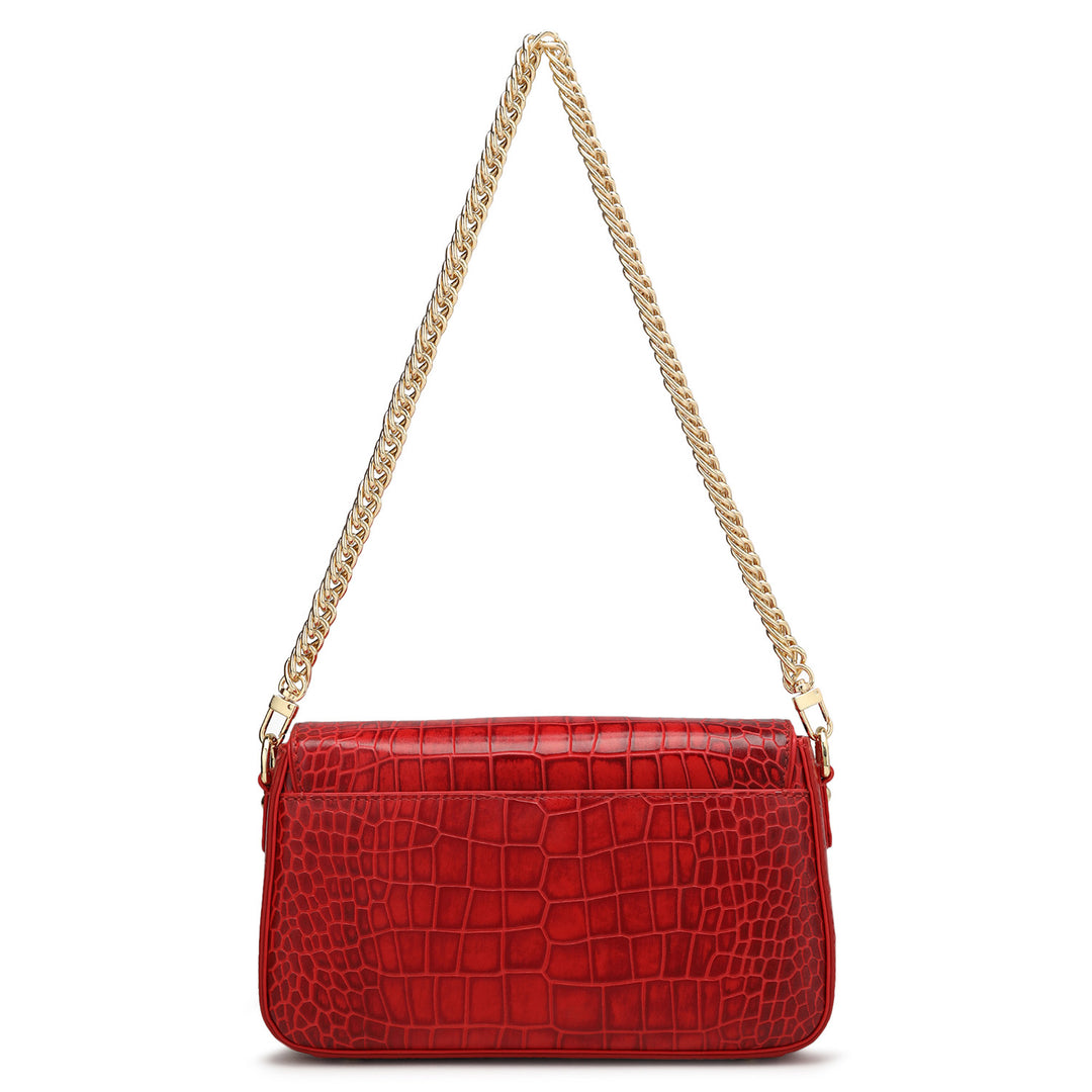 Small Croco Leather Shoulder Bag - Tomato