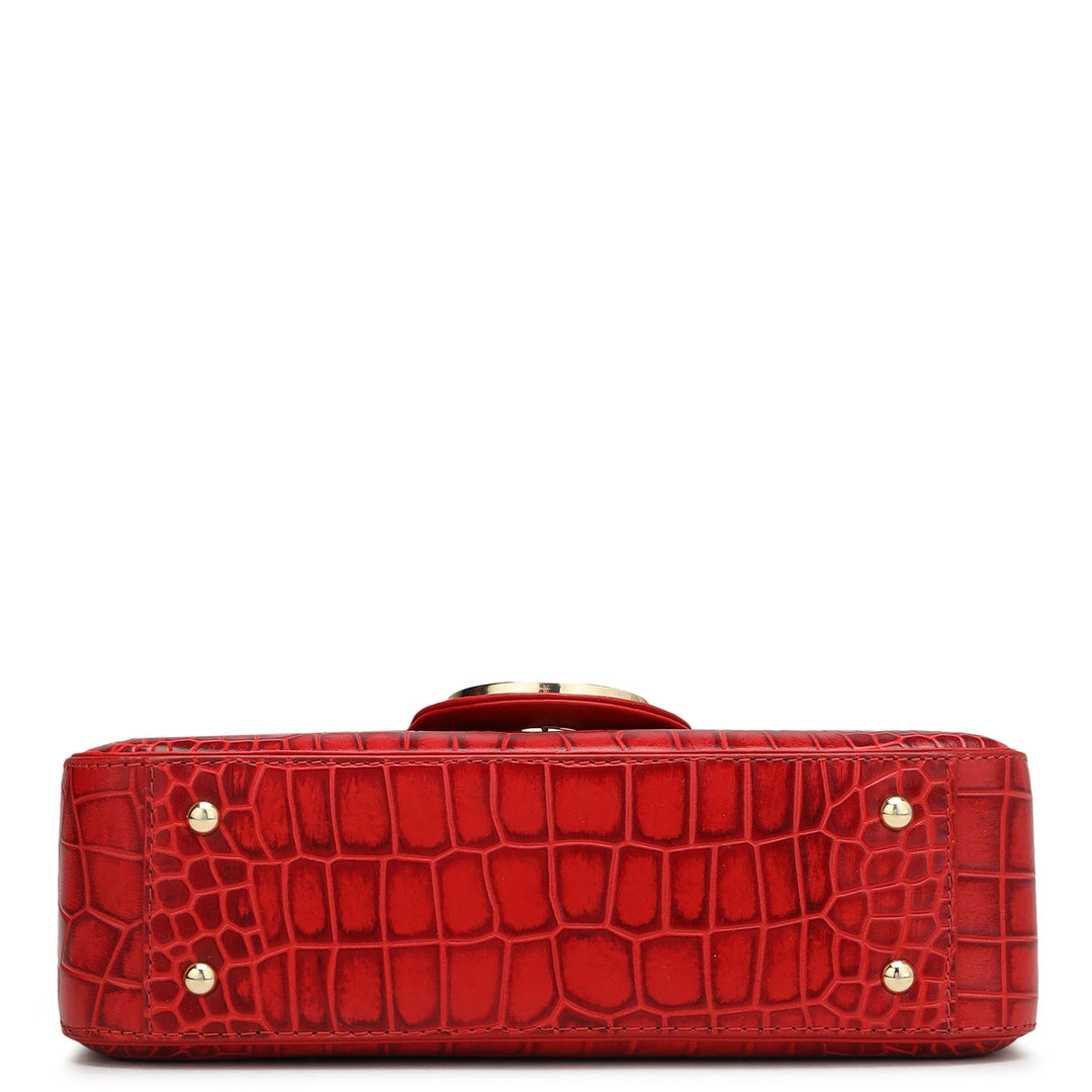 Small Croco Leather Shoulder Bag - Tomato