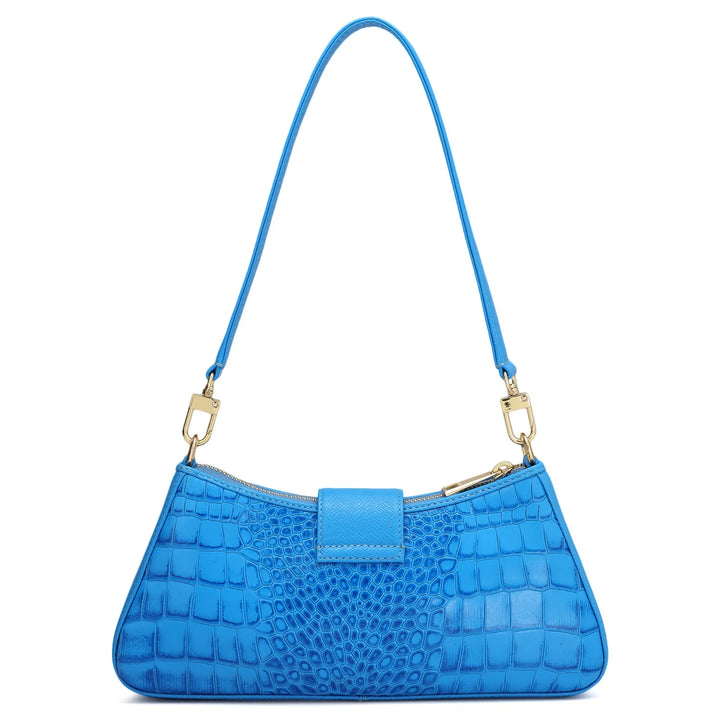 Small Croco Leather Baguette - Blue