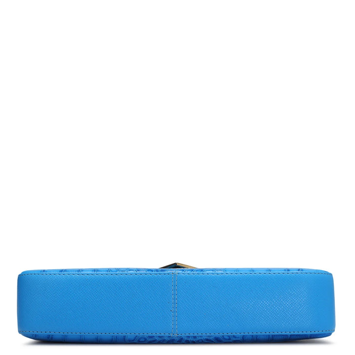 Small Croco Leather Baguette - Blue