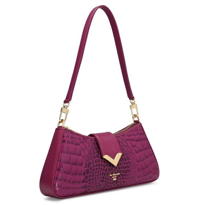 Small Croco Leather Baguette - Orchid