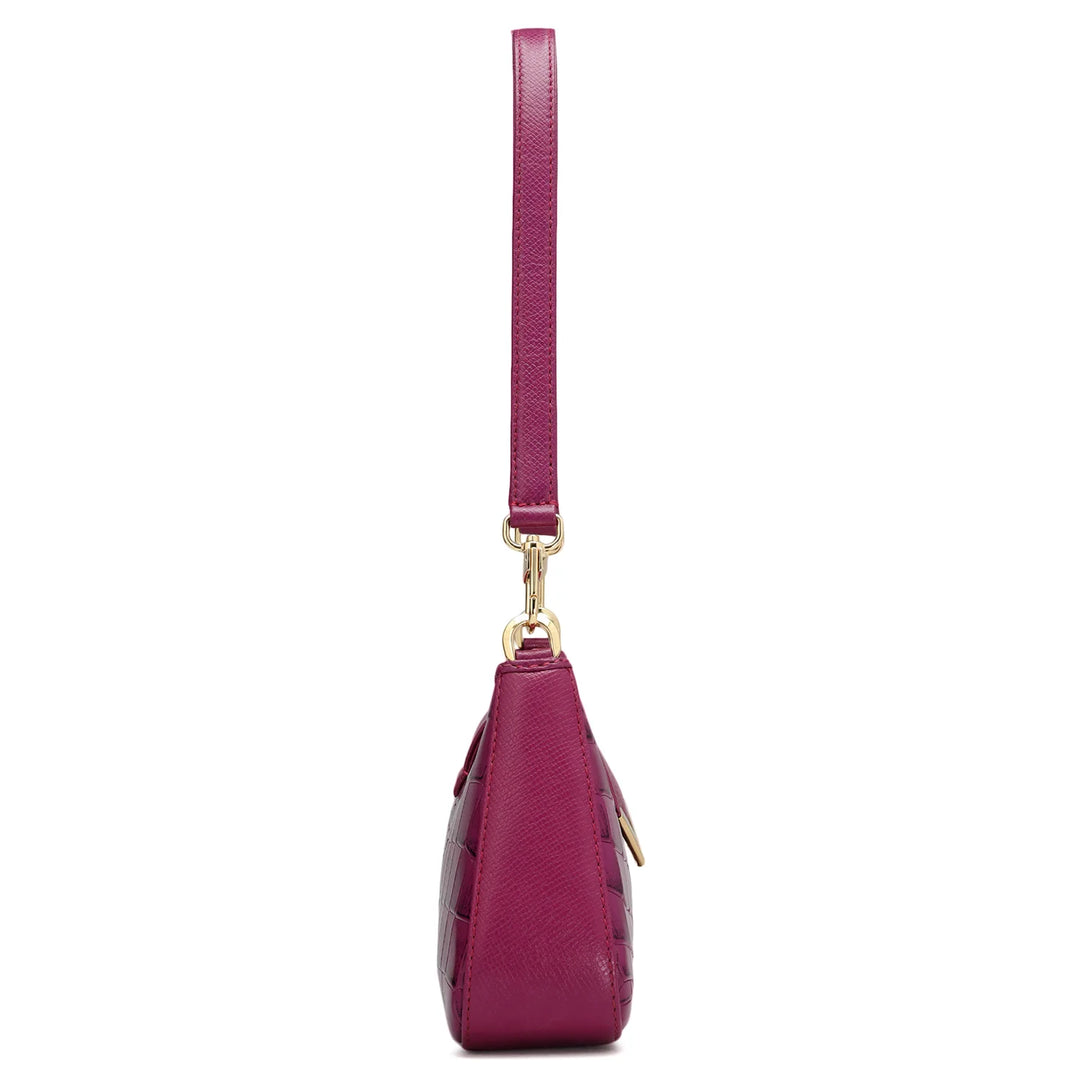 Small Croco Leather Baguette - Orchid