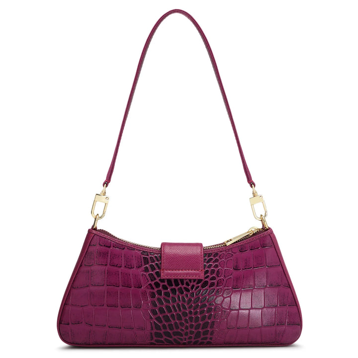 Small Croco Leather Baguette - Orchid