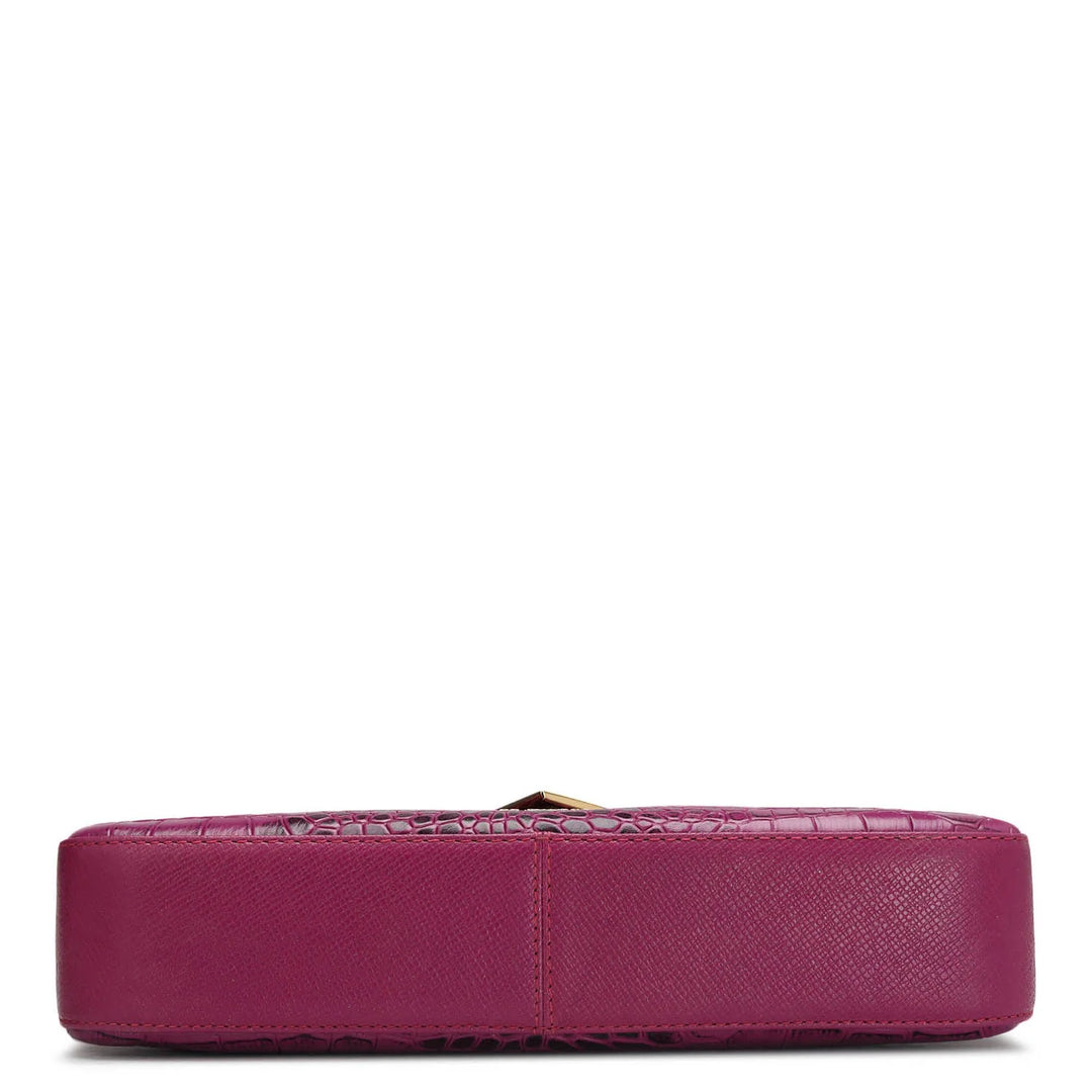 Small Croco Leather Baguette - Orchid