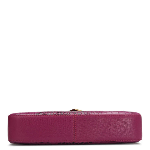 Small Croco Leather Baguette - Orchid