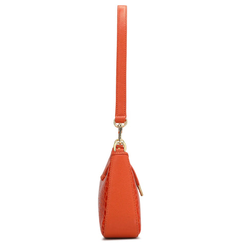 Small Croco Leather Baguette - Pumpkin