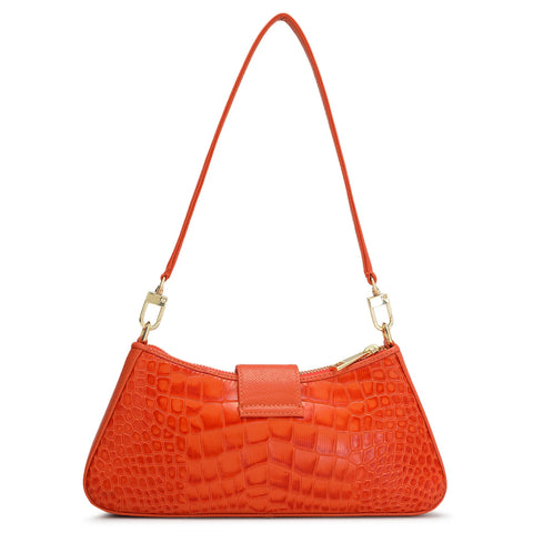 Small Croco Leather Baguette - Pumpkin