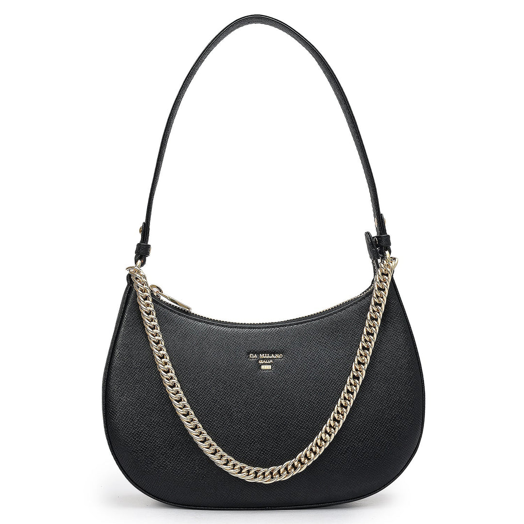 Small Franzy Leather Baguette - Black