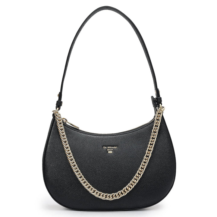 Small Franzy Leather Baguette - Black