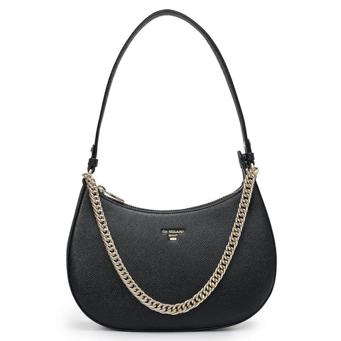 Small Franzy Leather Baguette - Black