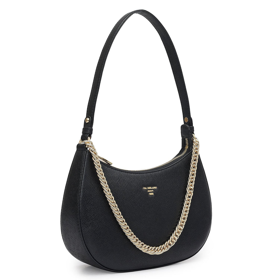 Small Franzy Leather Baguette - Black