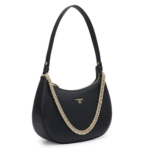 Small Franzy Leather Baguette - Black