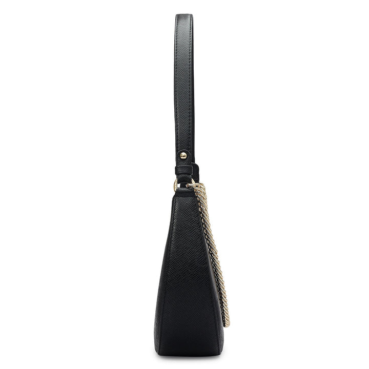 Small Franzy Leather Baguette - Black