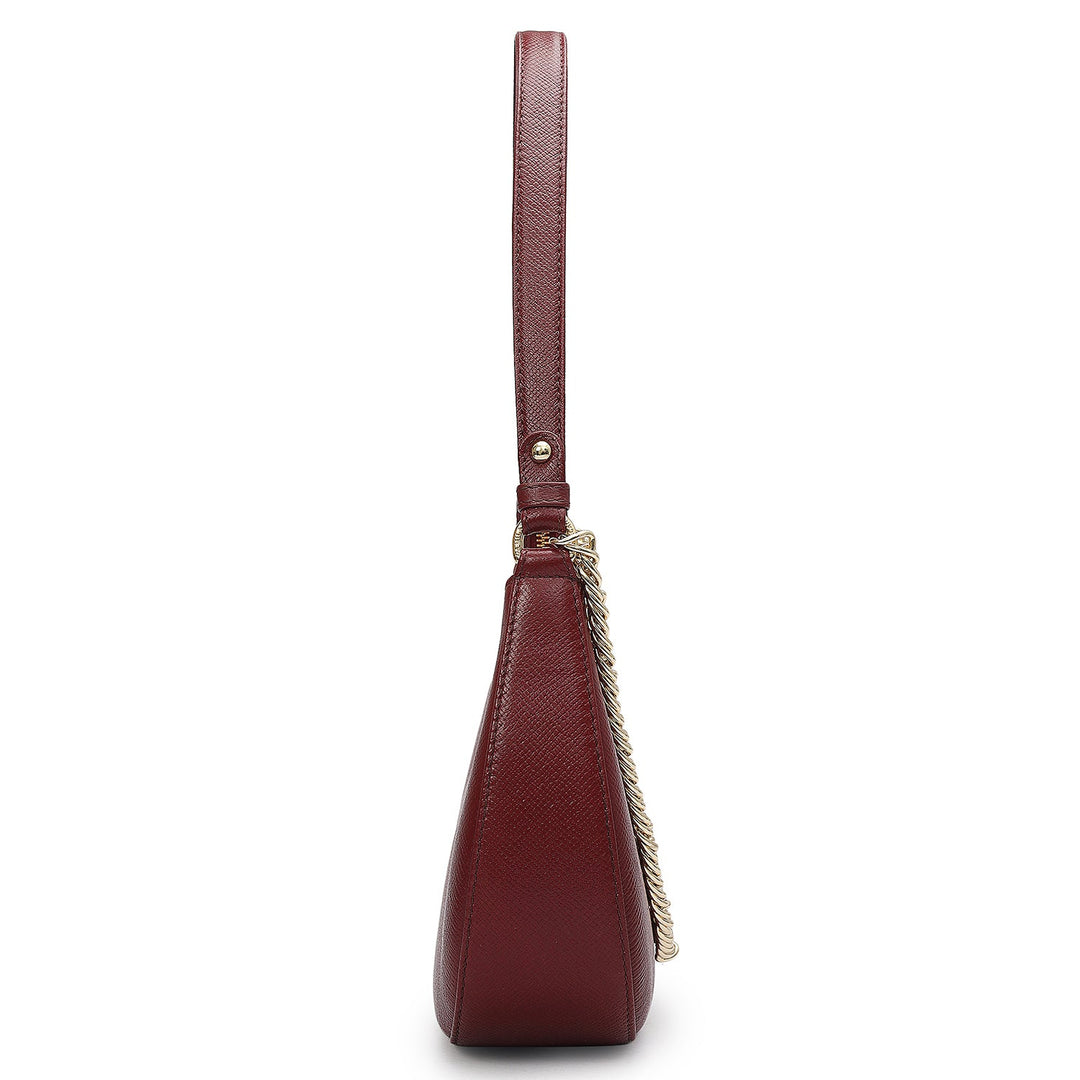 Small Franzy Leather Baguette - Cherry