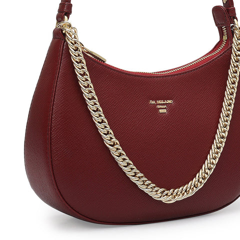 Small Franzy Leather Baguette - Cherry