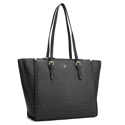 Medium Monogram Leather Tote - Black